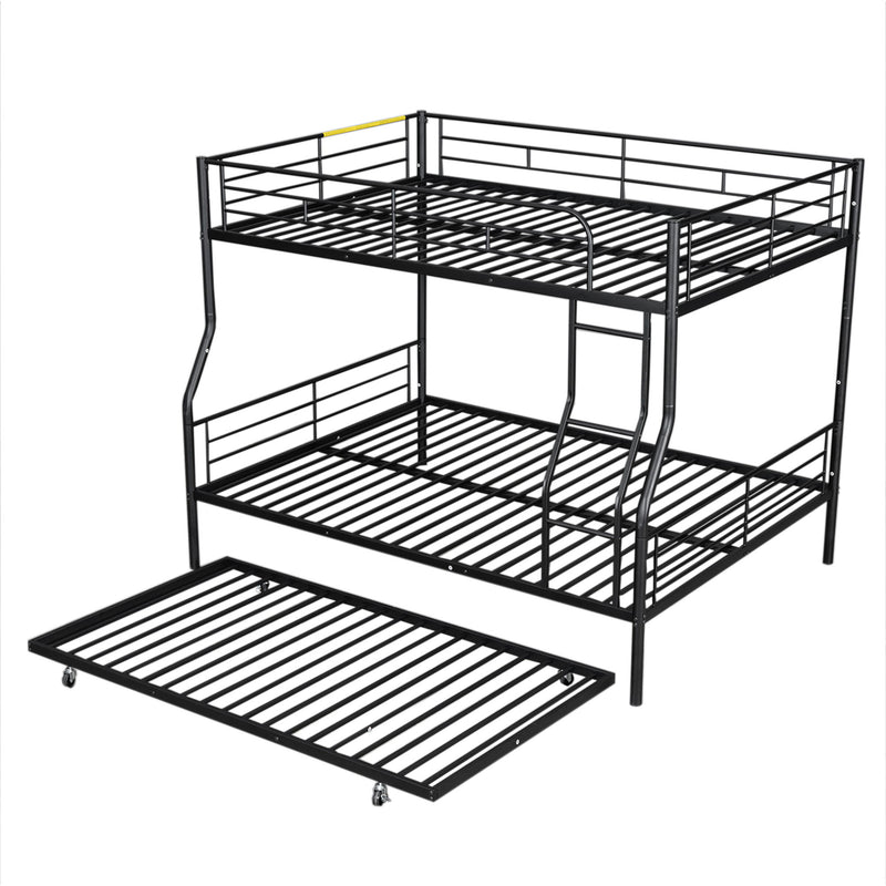 Full Long Over Queen Metal Bunk Bed With Trundle - Black