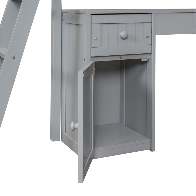 Loft Bed With Drawers, Cabinet, Shelves With Desk