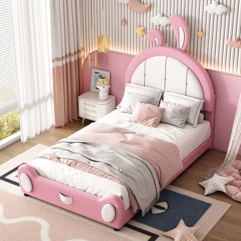 Upholstered Platform Bed With Rabbit Shaped Headboard