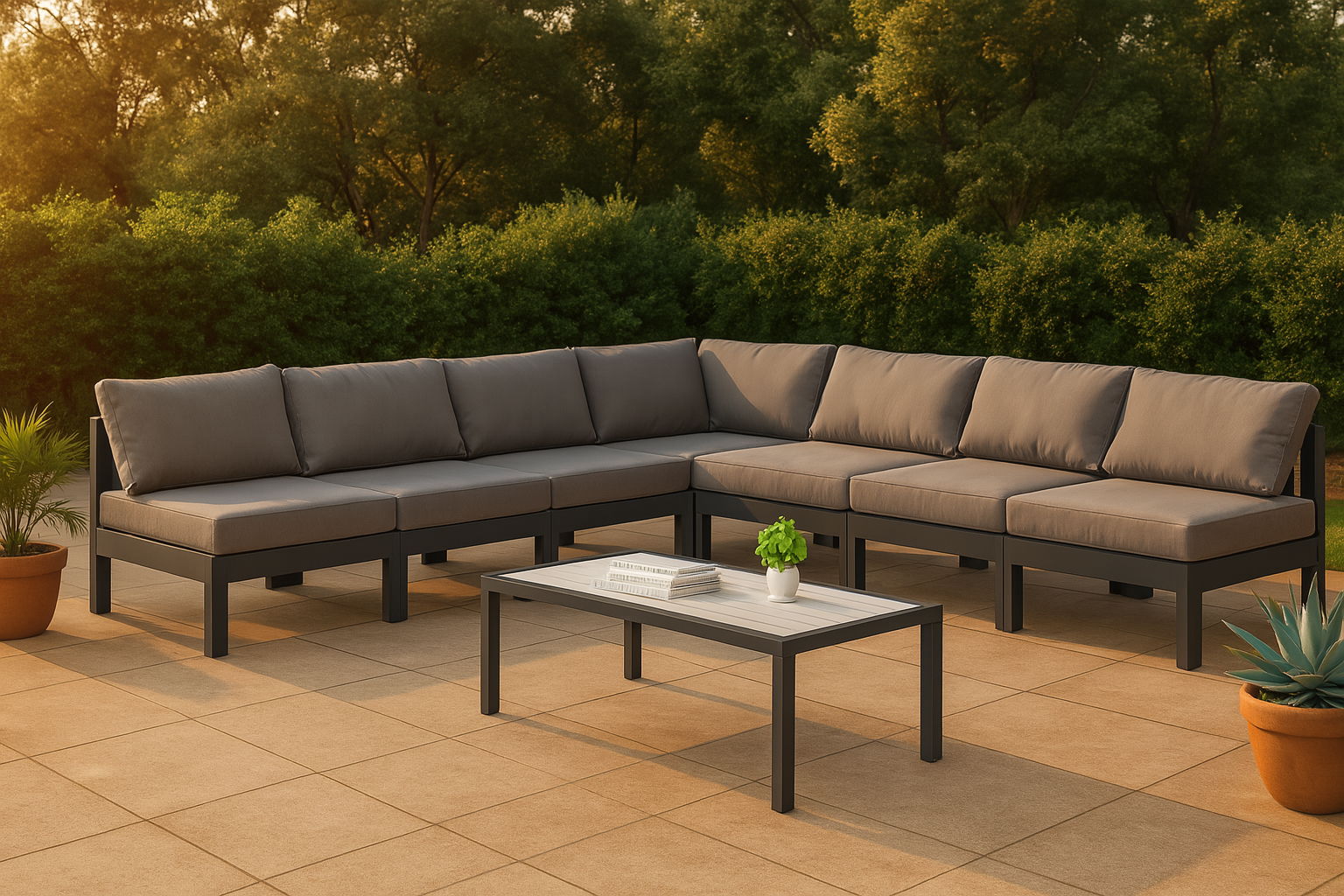 Nizuc - Outdoor Patio 7 Piece Modular Sectional With Gray Frame - Urban Living Furniture (Los Angeles, CA)