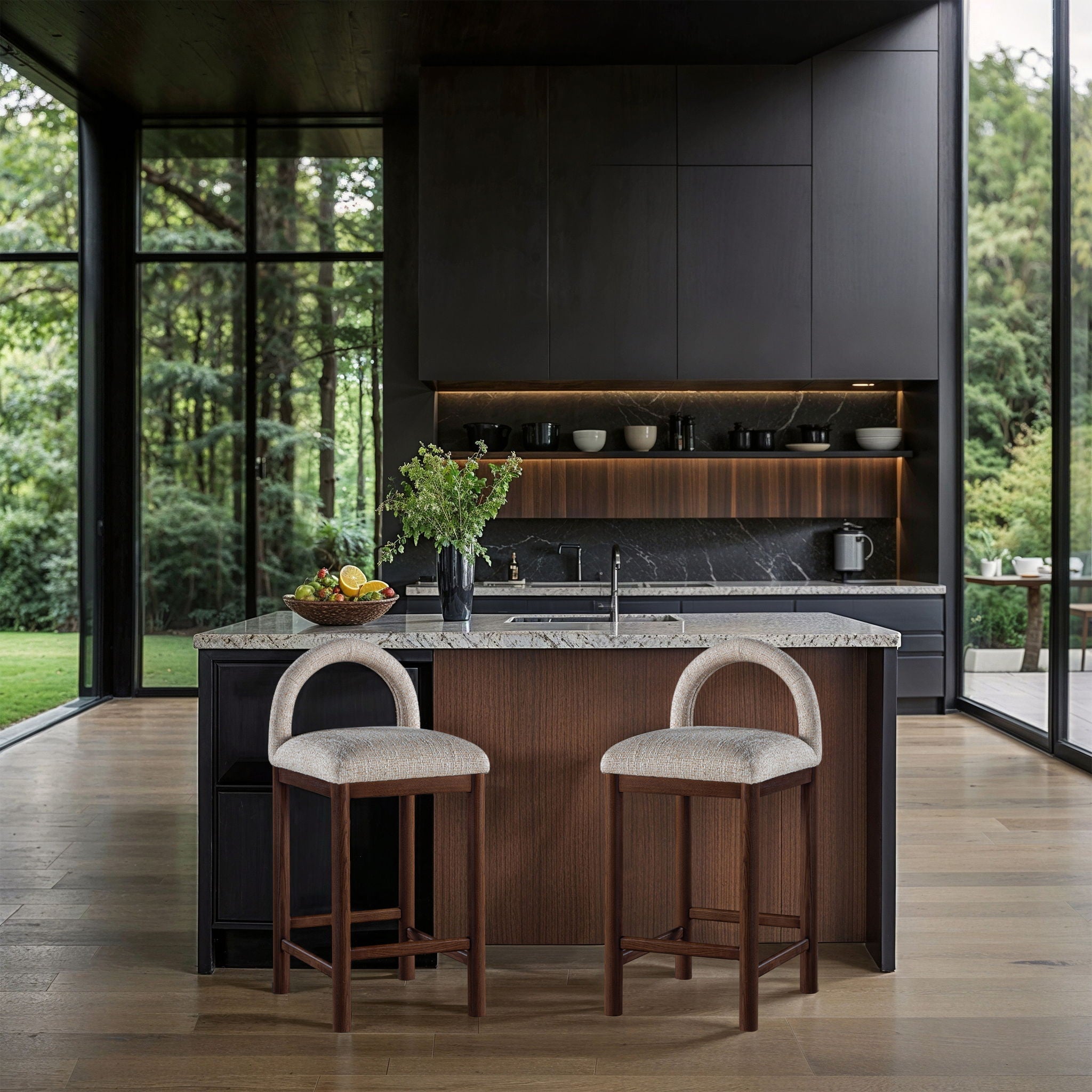 Conrad - Linen Counter Stool With Brown Legs - Urban Living Furniture (Los Angeles, CA)