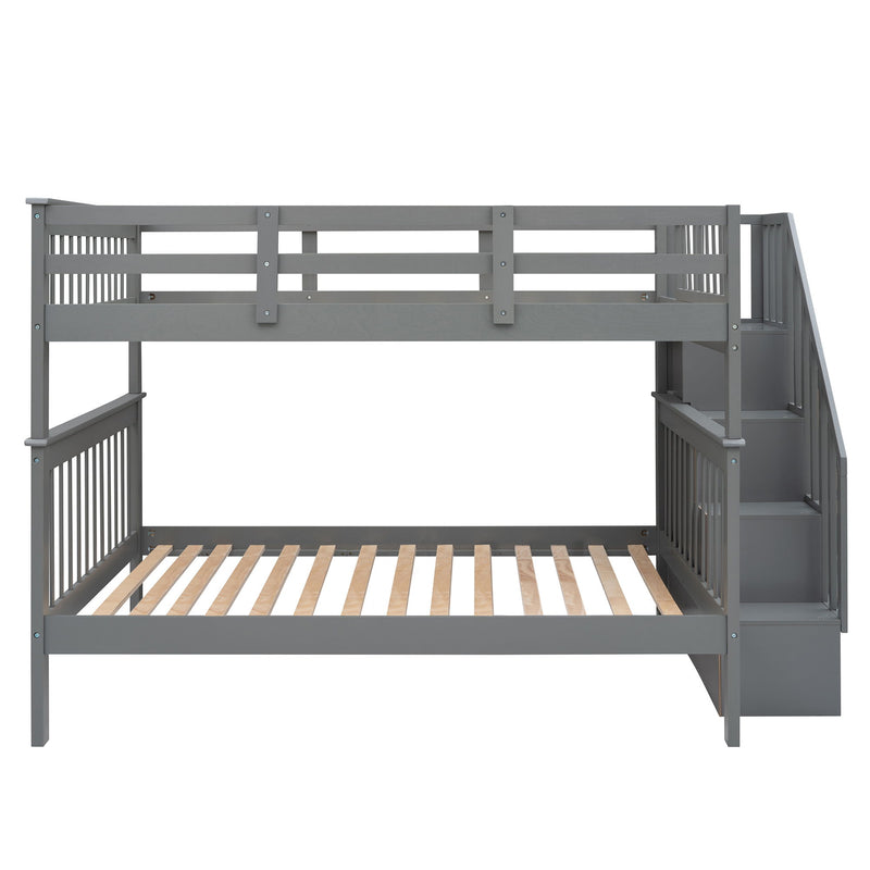 Stairway Bunk Bed With Storage And Guard Rail For Bedroom