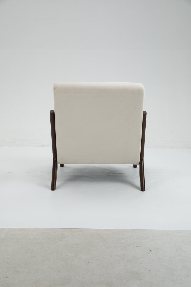 Mid-Century Modern Accent Chair With Wood Frame, Upholstered Living Room Chairs With Waist Cushion, Reading Armchair For Bedroom Sunroom