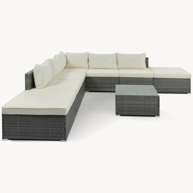 8 Pieces Outdoor Patio Furniture Conversation Wicker Sofa Set