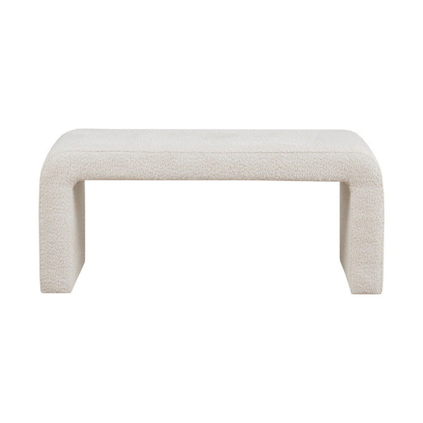 Modern Boucle Waterfall Bench Cream Upholstered Solid Wood Frame