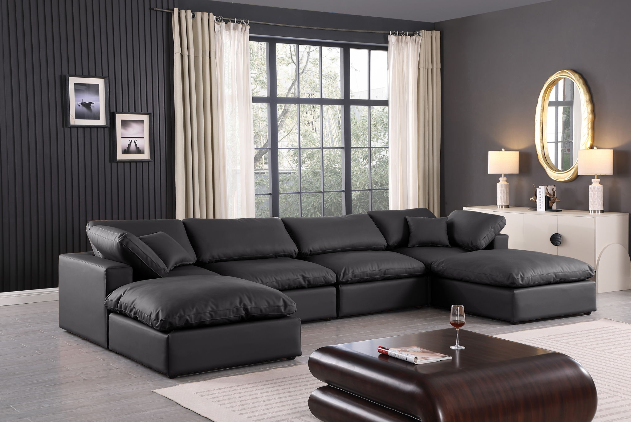 Comfy - 6 Piece Faux Leather Modular Double Chaise Sectional - Urban Living Furniture (Los Angeles, CA)