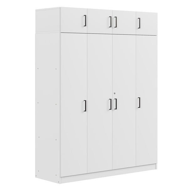 Contemporary 4 Door Wardrobe With Drawer And Top Cabinet - White