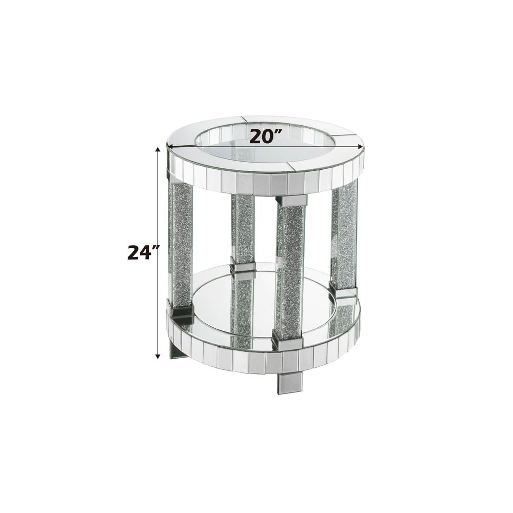 Noralie - 20" Round End Table - Mirrored & Faux Diamonds - Urban Living Furniture (Los Angeles, CA)