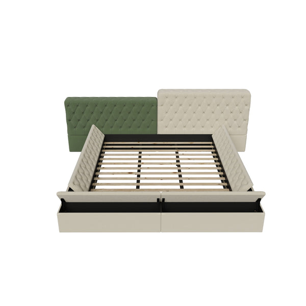 Modern Upholstered Platform Bed With Storage Space, Sturdy And Stable Solid Wood Frame