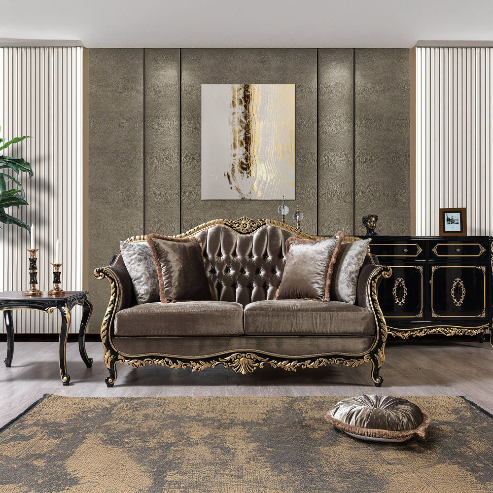 Betria - Loveseat With 4 Pillows - Light Green Velvet, Gold & Black High Gloss - Urban Living Furniture (Los Angeles, CA)