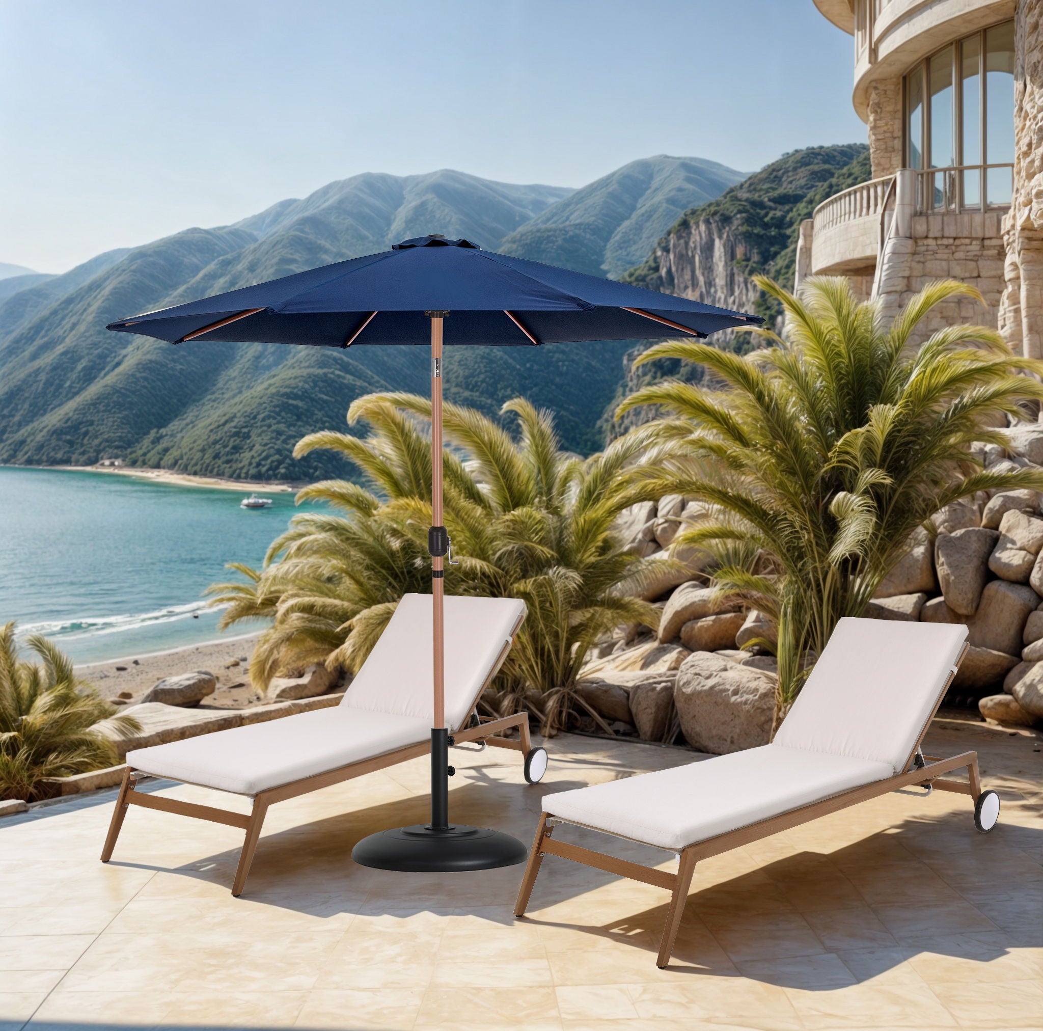 Fiji - Aluminum Patio Umbrella With Round Black And Teak Base - Urban Living Furniture (Los Angeles, CA)
