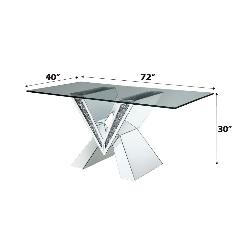 Noralie - 30" Dining Table - Mirrored, Faux Diamonds & Clear Glass Top - Urban Living Furniture (Los Angeles, CA)