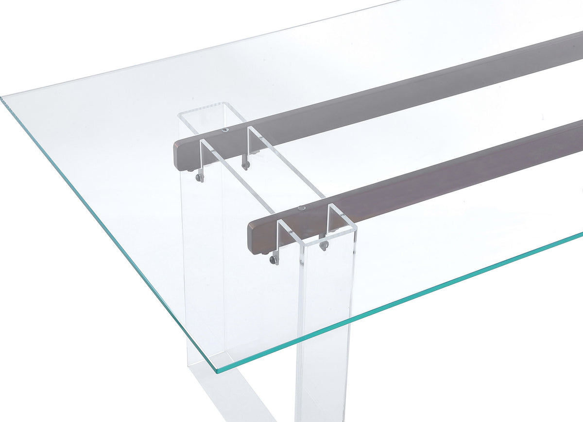 Crossroads 2.0 - Moorea Double Pedestal Rectangular Dining Table - Clear Acrylic, Glass And Bronze Metal