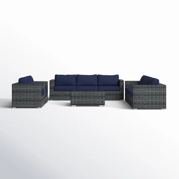 Wicker Seating Group Set With Table And Cushions