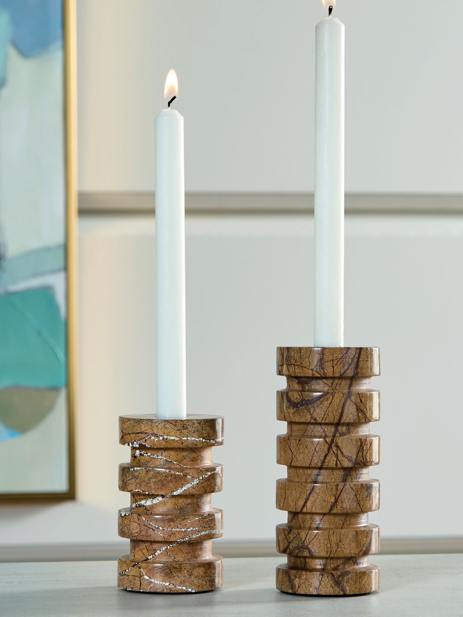 Emsleyfield - Tan - Candle Holder Set (Set of 2) - Urban Living Furniture (Los Angeles, CA)