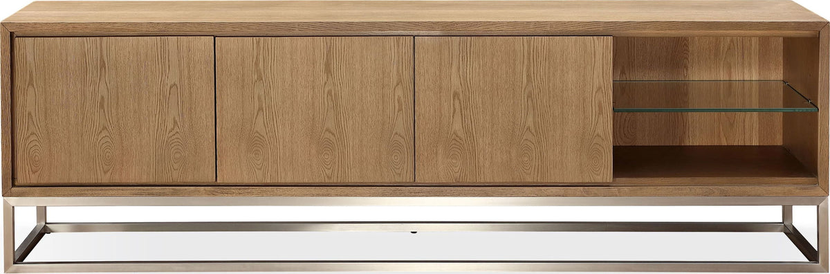 One - Coastal Modern TV Console - Brushed Stainless Steel And Bisque