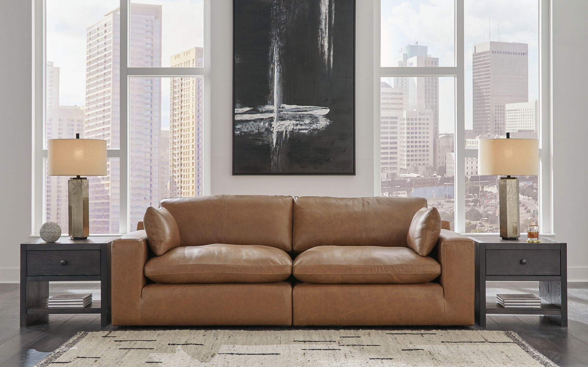 Emilia - 3 Pc. - 2-Piece Sectional Loveseat, Ottoman - Caramel - Urban Living Furniture (Los Angeles, CA)