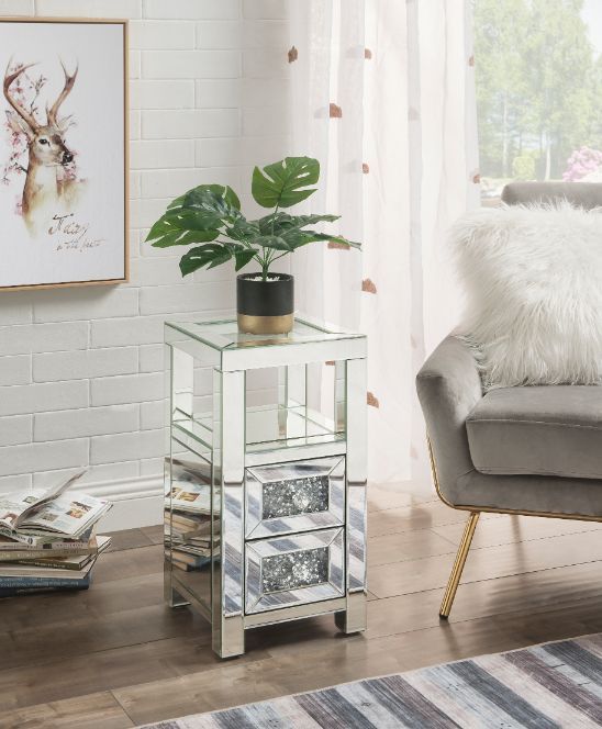 Noralie - 24" Accent Table - Clear Glass, Mirrored & Faux Diamonds - Urban Living Furniture (Los Angeles, CA)