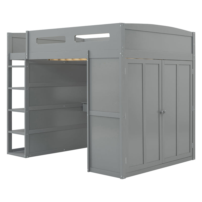 Loft Bed With Desk, Wardrobes, 4 Drawers And 4 Shelves