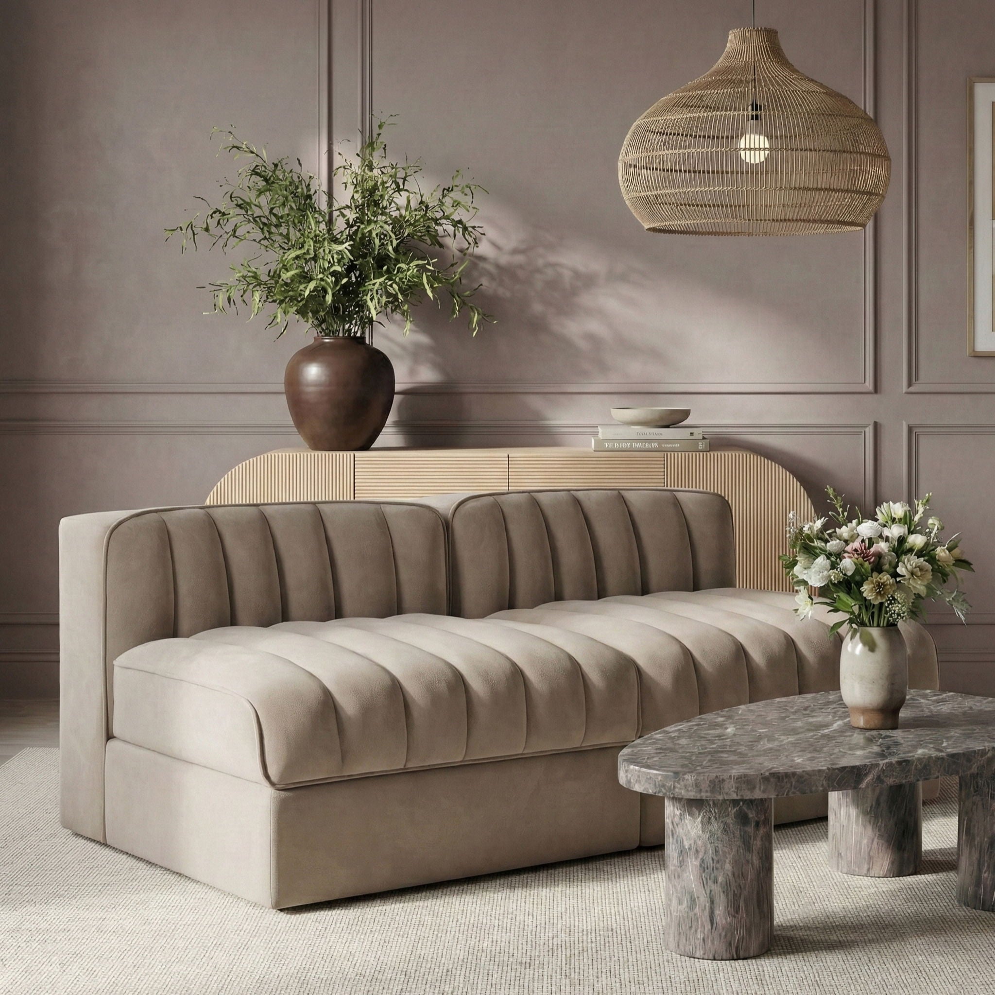 Rummi - Velvet Performance Fabric Upholstered 2 Piece Modular Armless Loveseat - Urban Living Furniture (Los Angeles, CA)