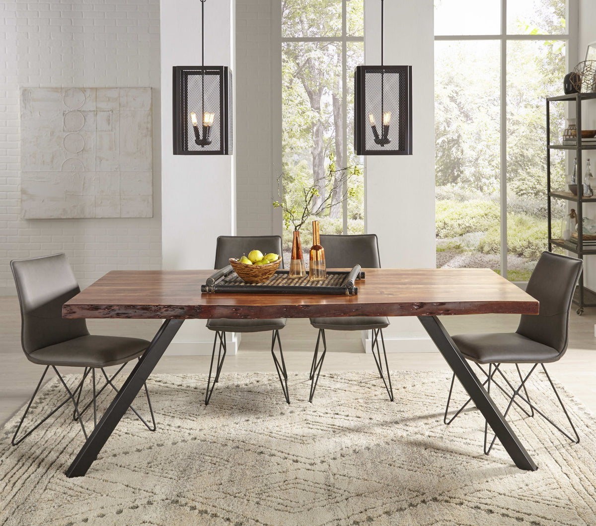 Reese - Live Edge Solid Wood Metal Leg Dining Table - Natural Acacia