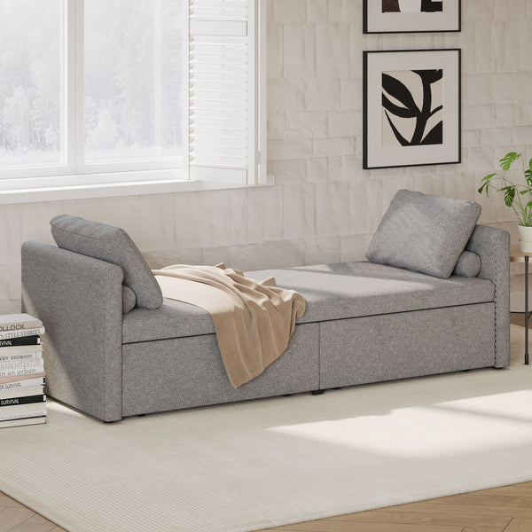 Modern Upholstered Chaise Lounger Daybed With Pillows Small Single Daybed, No Mattress Needed