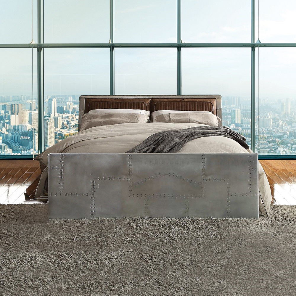 Brancaster - Queen Bed - Retro Brown Top Grain Leather & Aluminum - Urban Living Furniture (Los Angeles, CA)