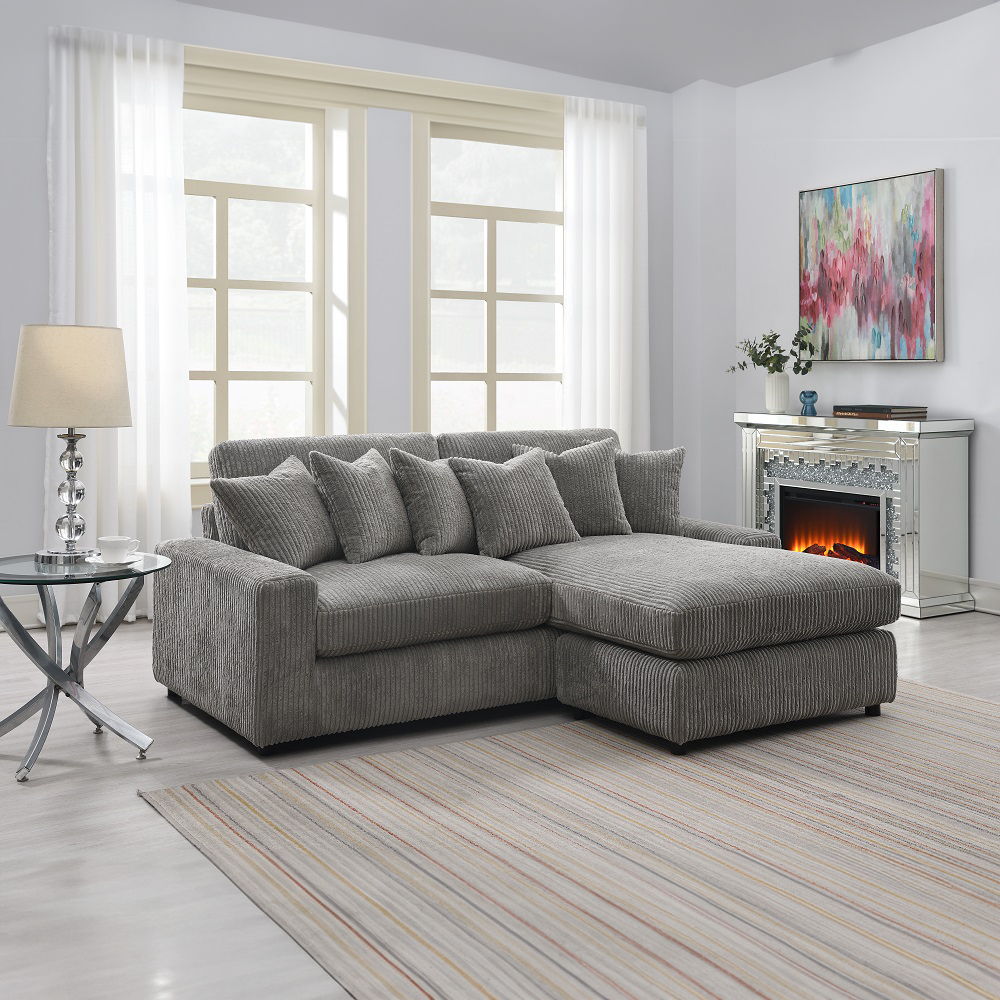 Tavia - Reversible Sectional Sofa With 6 Pillows - Gray Corduroy - Urban Living Furniture (Los Angeles, CA)