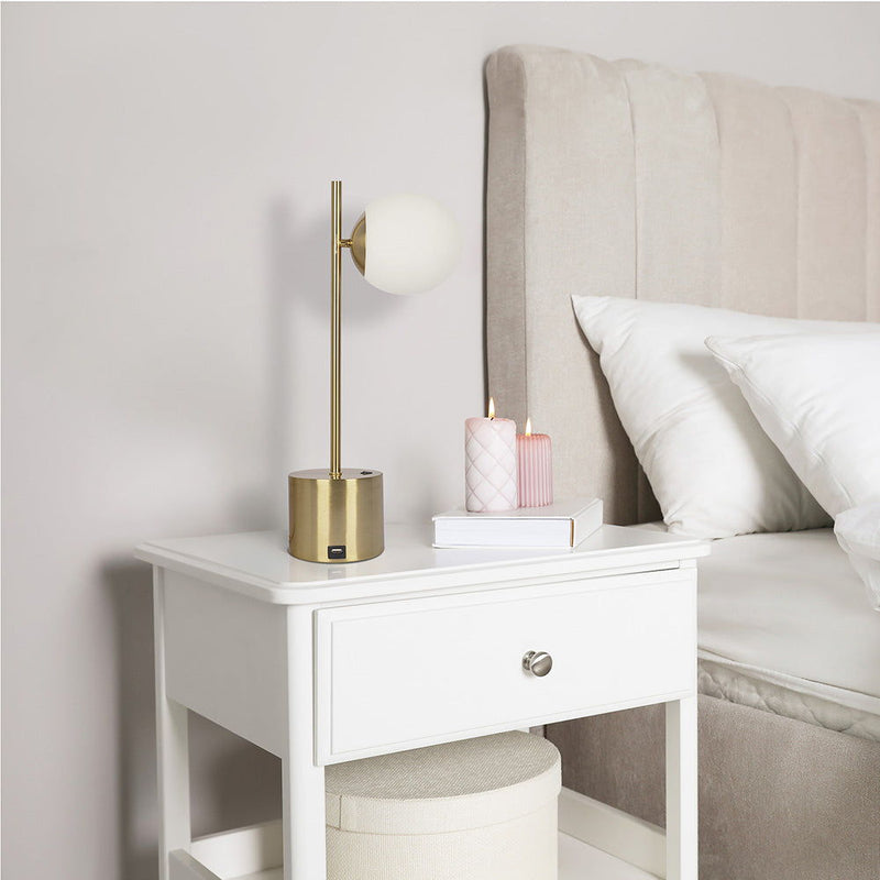 Ethereal - Modern Small Table Lamp, Desk Lamp Fixture With Globe Shade - Gold / White