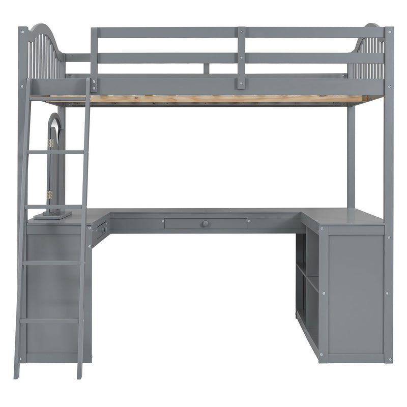 Loft Bed With Drawers, Cabinet, Shelves With Desk