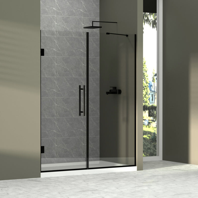 Semi-Frameless Double Hinges Shower Door In Matte, Tempered Glass, Reversible Installation - Black