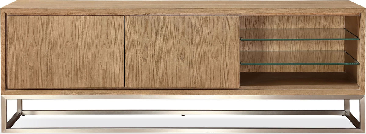 One - Coastal Modern TV Console - Brushed Stainless Steel And Bisque