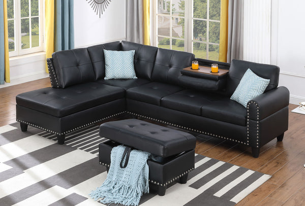 Irine - Faux Leather Sectional Sofa With Ottoman