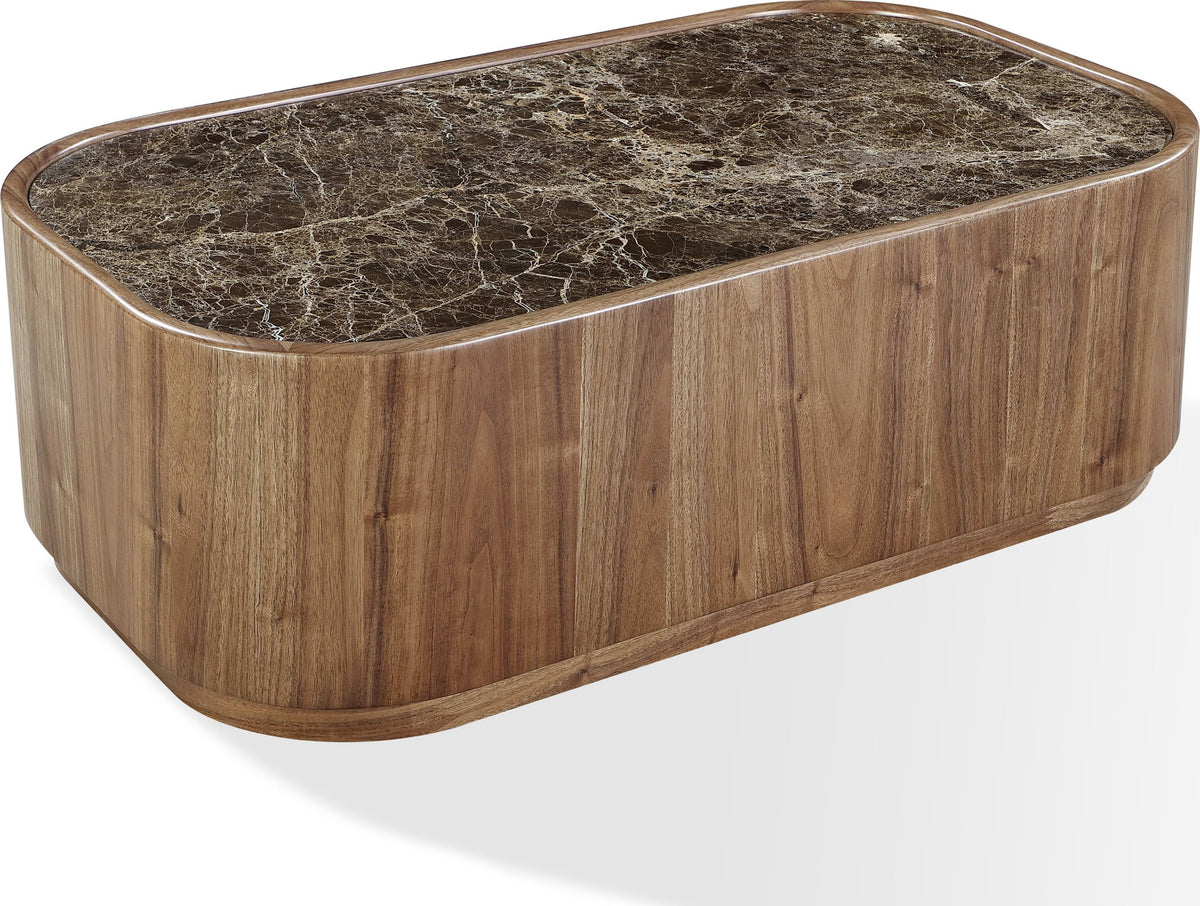 Juba - Natural Marble And Walnut Coffee Table With Casters - Mongoose