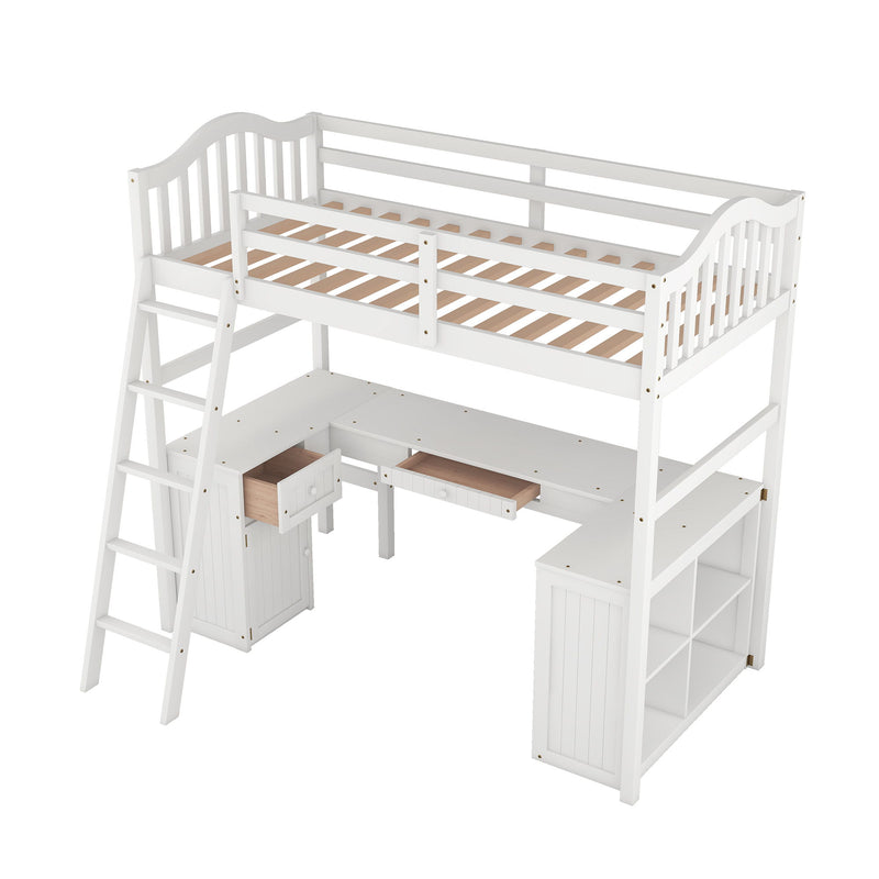 Loft Bed With Drawers, Cabinet, Shelves With Desk