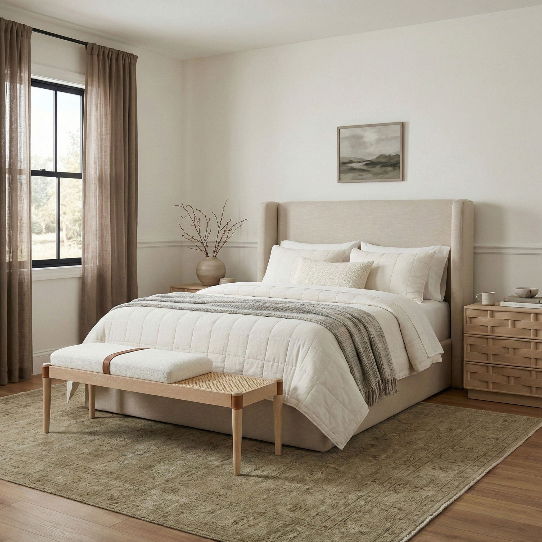 Nara - Linen Textured Fabric Upholstered Bench - Painted Natural - Urban Living Furniture (Los Angeles, CA)