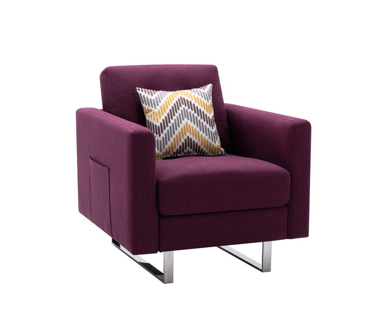 Victoria - Linen Fabric Armchair With Metal Legs, Side Pockets, And Pillow - Urban Living Furniture (Los Angeles, CA)