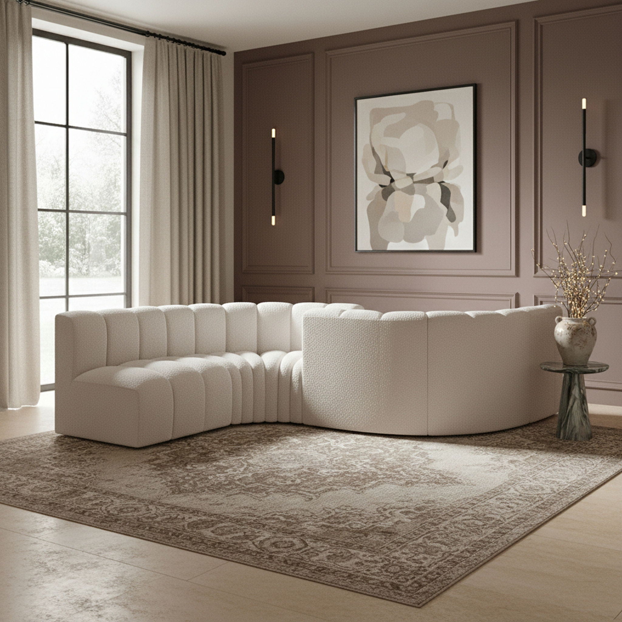 Arc - Boucle Fabric 6 Piece Modular Sofa - Black