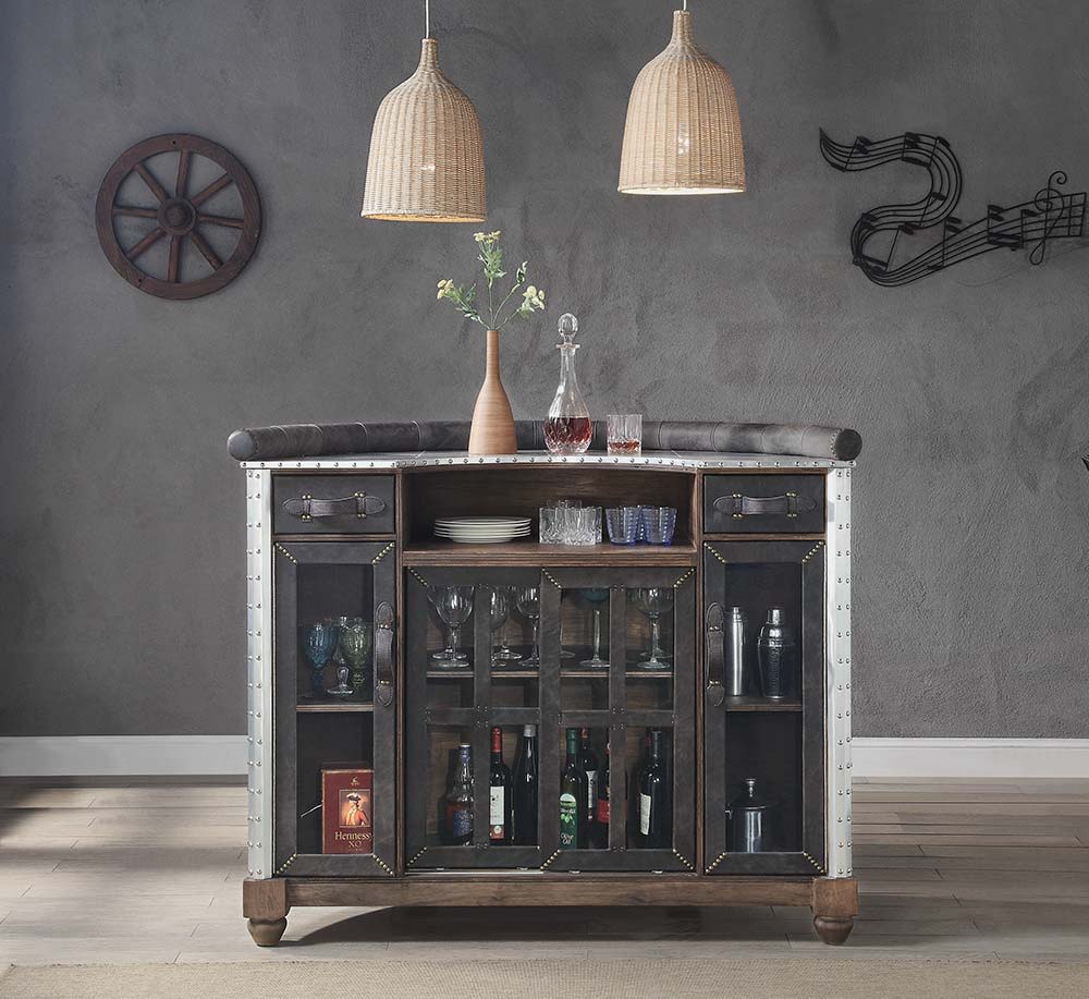 Rahma - Bar Table - Antique Ebony Top Grain Leather & Aluminum - Urban Living Furniture (Los Angeles, CA)