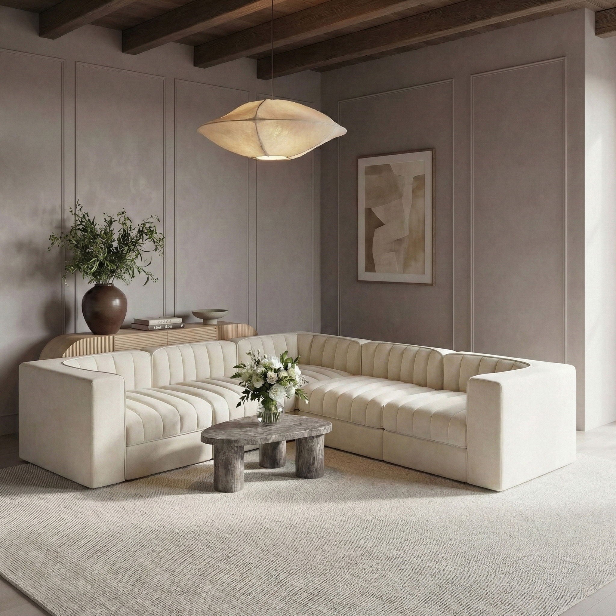 Rummi - Symmetrical Velvet Performance Fabric Upholstered 5 Piece Modular Sectional - Urban Living Furniture (Los Angeles, CA)