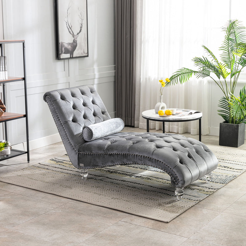 Velvet Chaise Lounge Indoor, Button Tufted Upholstered Chaise Lounge Chair With Pillow