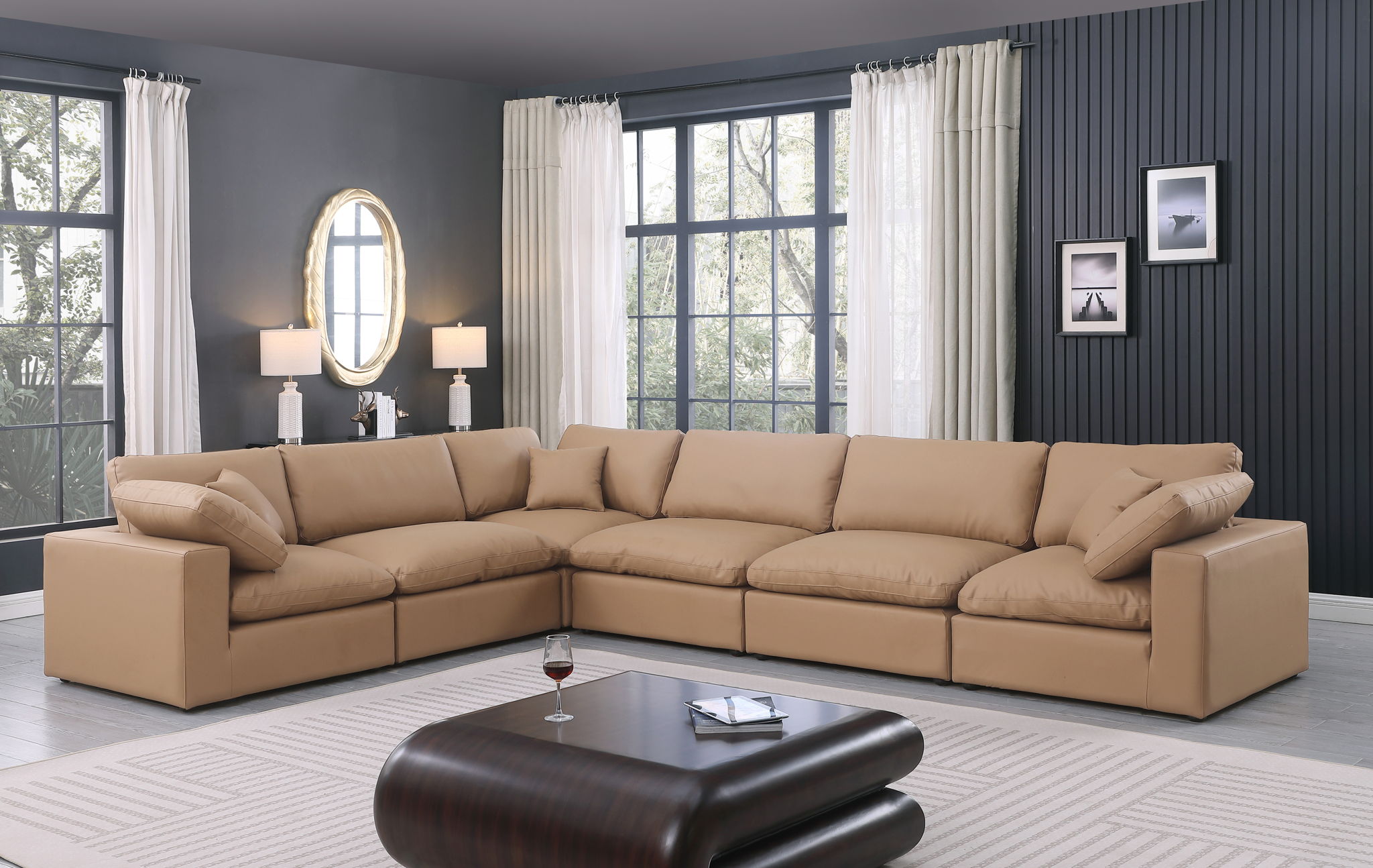 Comfy - 6 Piece Faux Leather Modular Corner Sectional - Tan - Urban Living Furniture (Los Angeles, CA)
