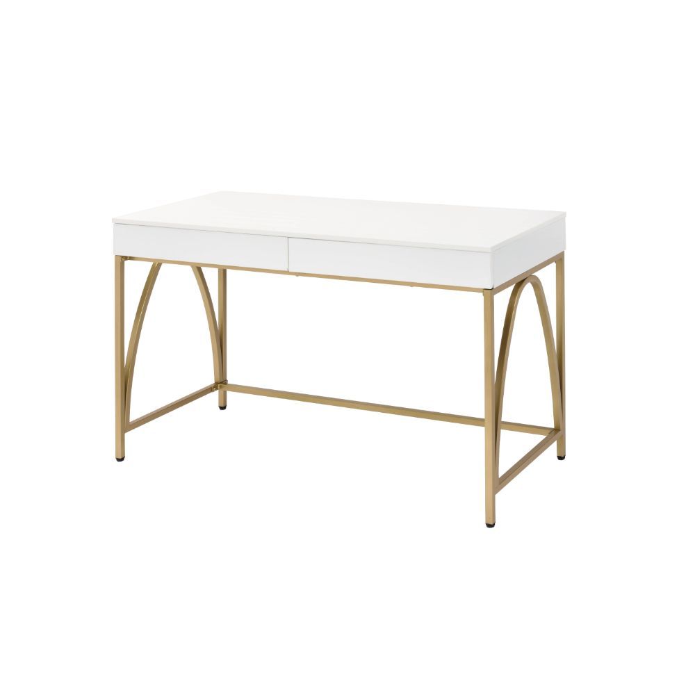 Lightmane - Desk - White High Gloss & Gold - Urban Living Furniture (Los Angeles, CA)
