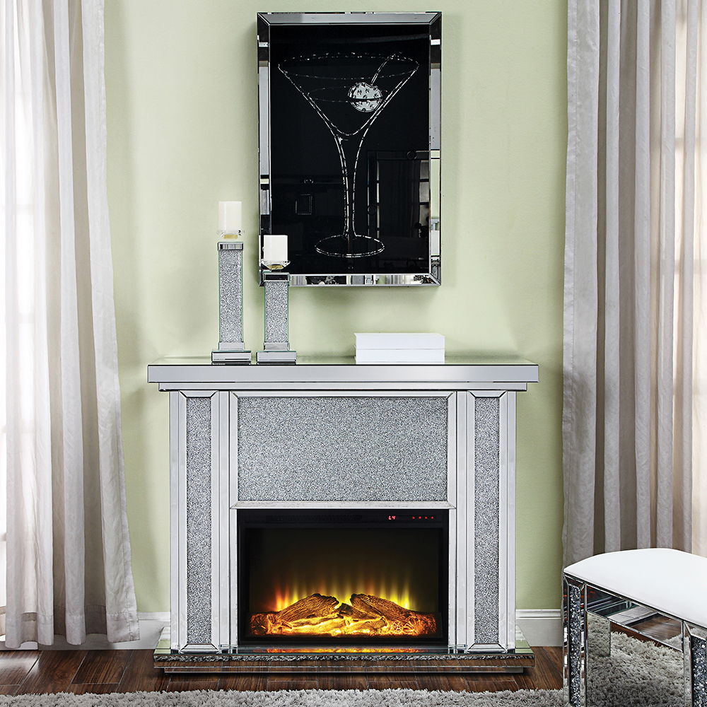 Noralie - LED Electric Fireplace - Mirrored & Faux Diamonds - Urban Living Furniture (Los Angeles, CA)