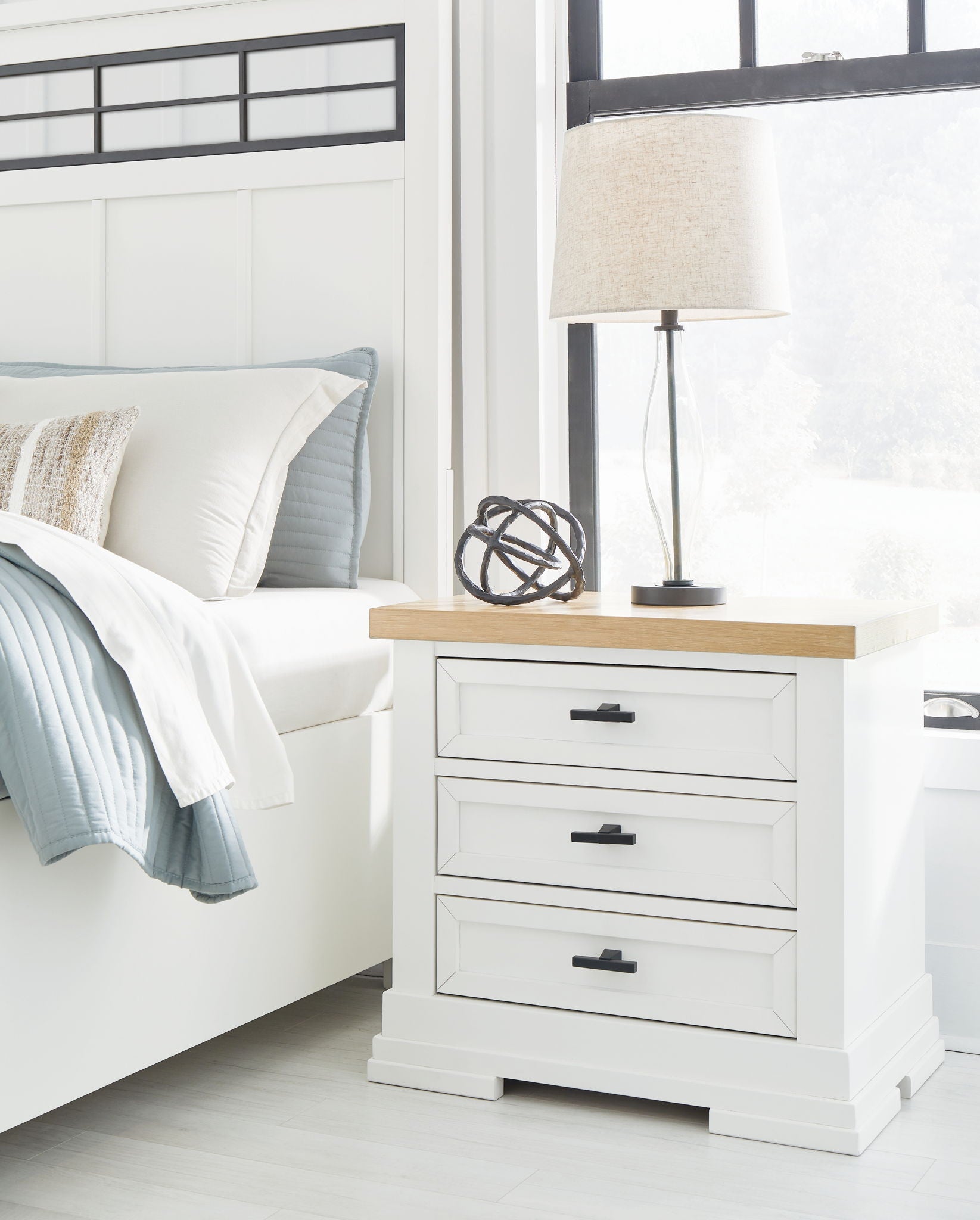 Ashbryn - White / Natural - Three Drawer Night Stand - Urban Living Furniture (Los Angeles, CA)