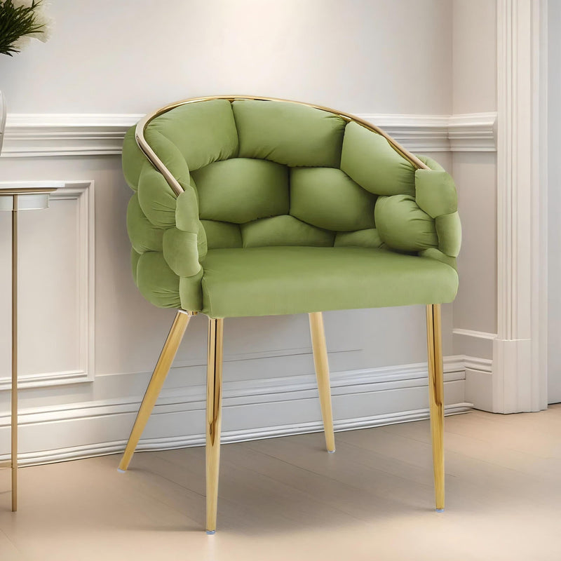 Luxury Handmade Accent Chair (Set of 2) With Gold Legs, Modern Green Velvet Armchair For Living Room And Bedroom - Green
