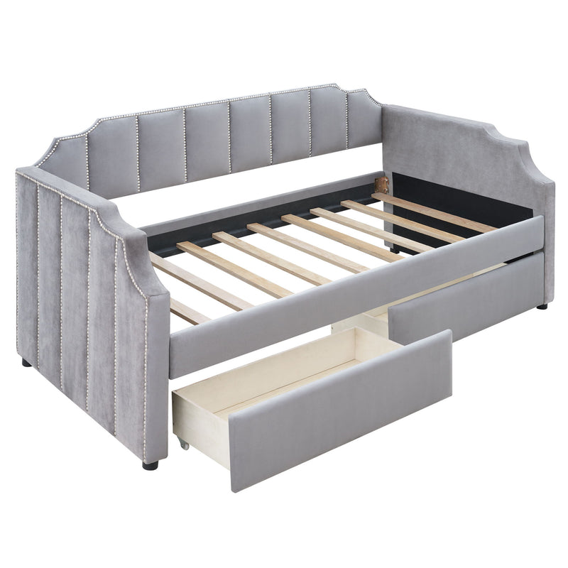 Upholstered Daybed With Drawers, Slat Support