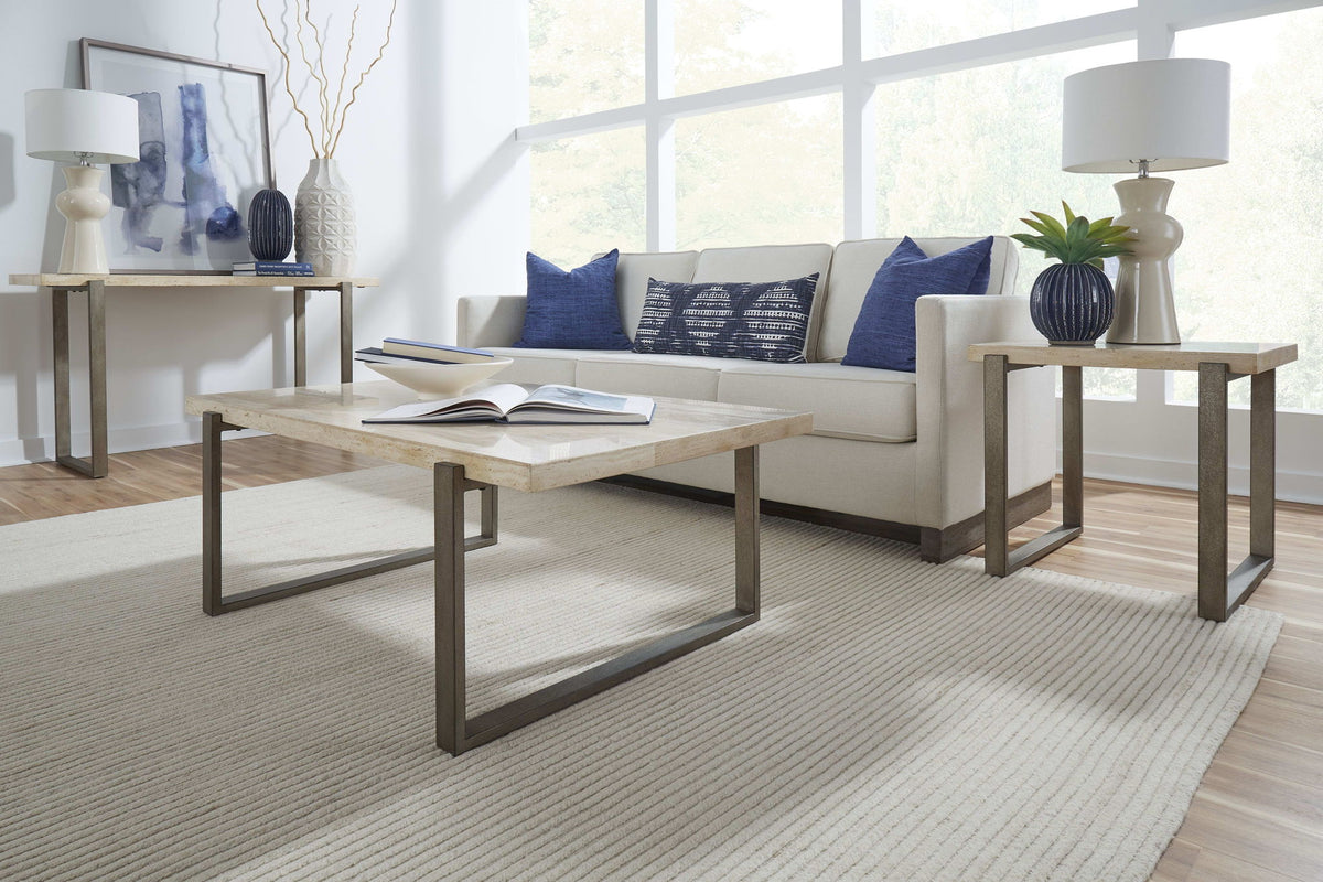 Ariela - Natural Travertine Table With Bronze Metal Base