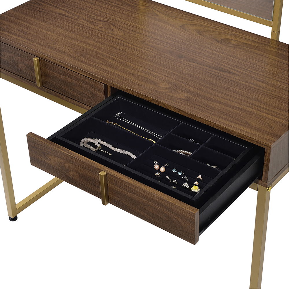 Coleen - 50" Vanity Desk With Mirror & Jewelry Tray - Walnut & Gold - Urban Living Furniture (Los Angeles, CA)