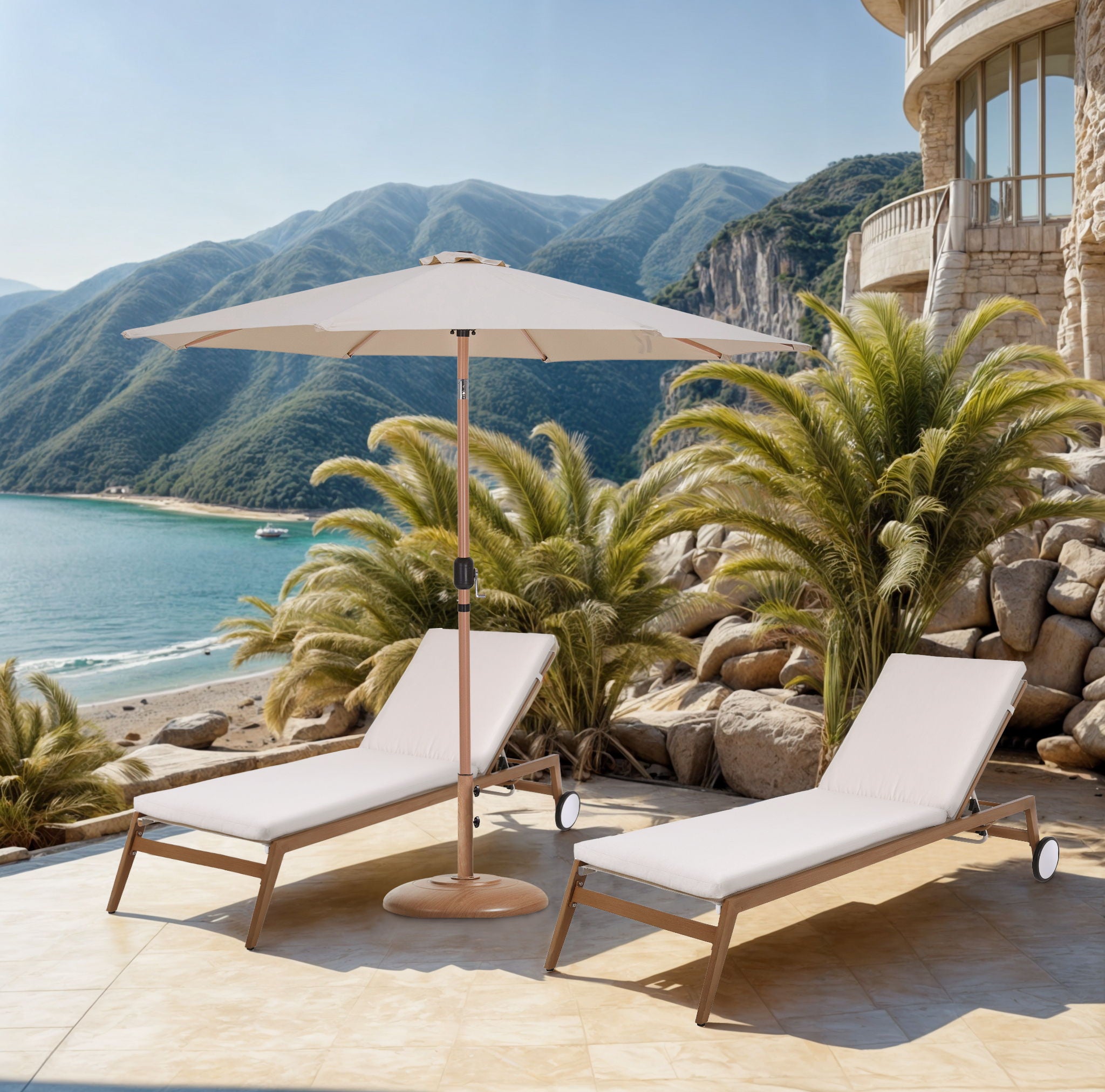 Fiji - Aluminum Patio Umbrella With Round Teak Base - Urban Living Furniture (Los Angeles, CA)